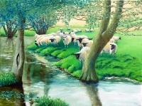 Sheep at Ellerburn near Thornton Yorkshire oil painting by Barbara King