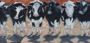 The Usual Suspects Friesian cows painting by Barbara King
