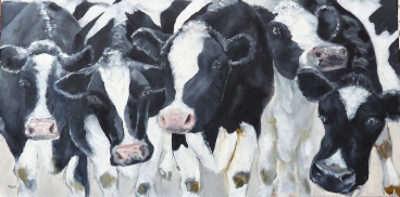Friesian Sisters on the way to the dairy oil painting by Barbara King